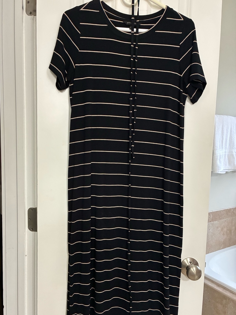 Banana Republic Black Maxi Dress with Cream Stripes